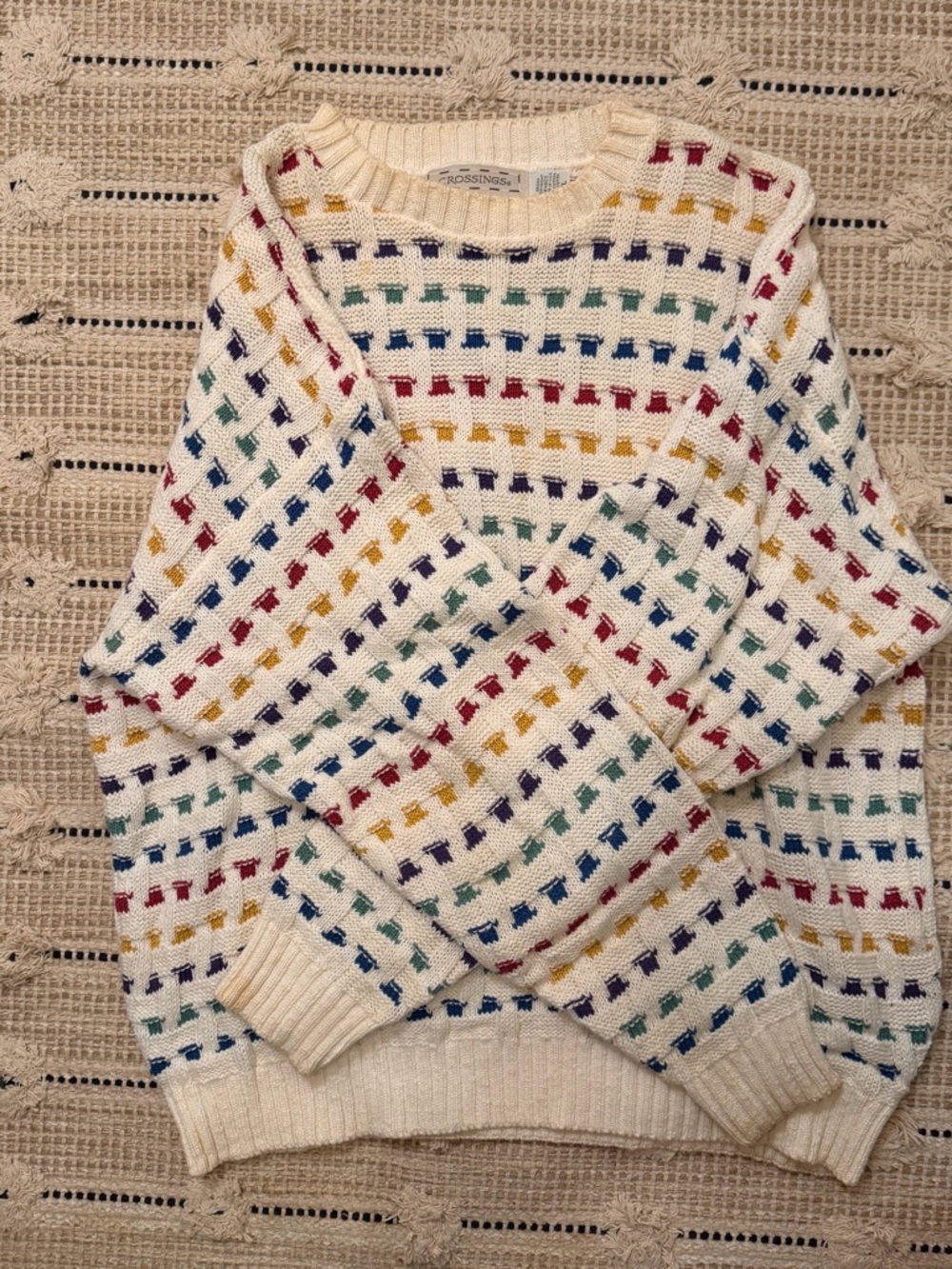 Crossings Cream Multicolor Crewneck Sweater for Men 100% cotton